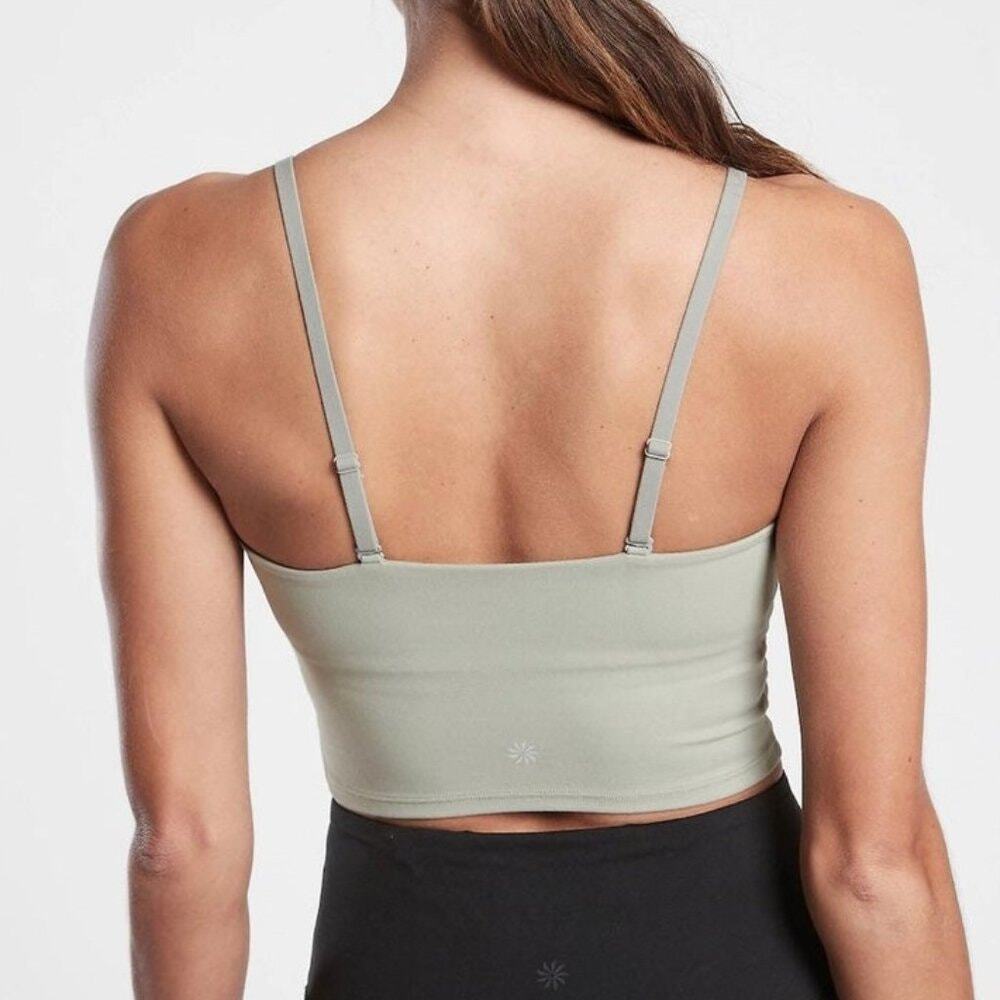 NWT Athleta Cinch Longline Sports Bra A-C Sage Sage Green Ruched Front Yoga M - Picture 2 of 3